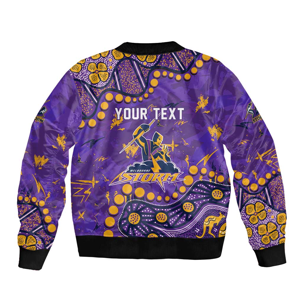 Personalized Melbourne Storm Sleeve Zip Bomber Jacket Aboriginal Pattern with Graffiti Style Design