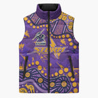 Personalized Melbourne Storm Sleeveless Puffer Jacket Aboriginal Pattern with Graffiti Style Design
