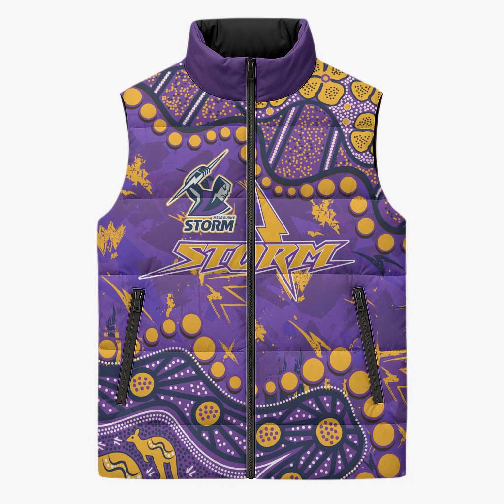 Personalized Melbourne Storm Sleeveless Puffer Jacket Aboriginal Pattern with Graffiti Style Design