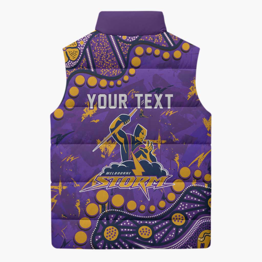 Personalized Melbourne Storm Sleeveless Puffer Jacket Aboriginal Pattern with Graffiti Style Design
