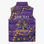 Personalized Melbourne Storm Sleeveless Puffer Jacket Aboriginal Pattern with Graffiti Style Design