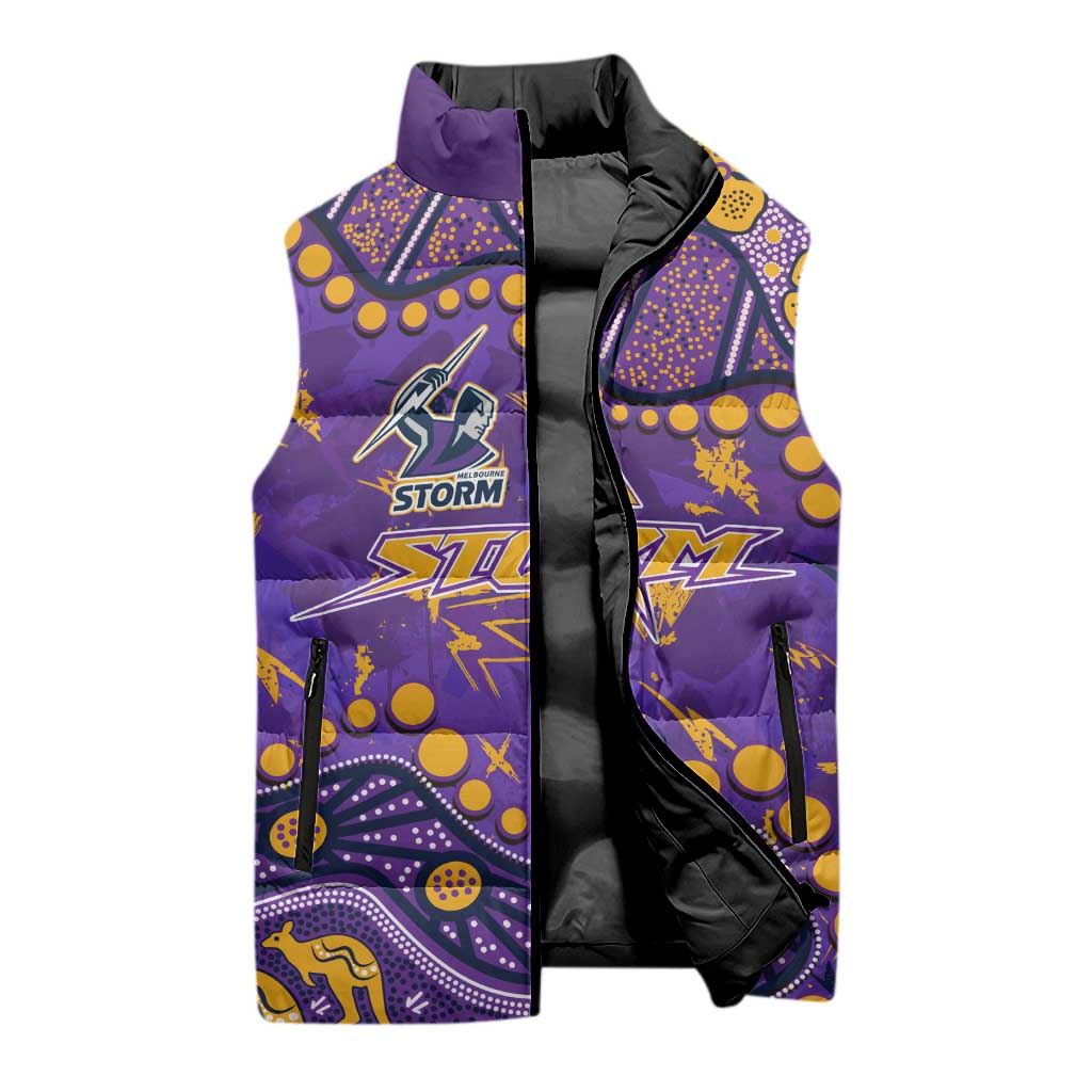 Personalized Melbourne Storm Sleeveless Puffer Jacket Aboriginal Pattern with Graffiti Style Design