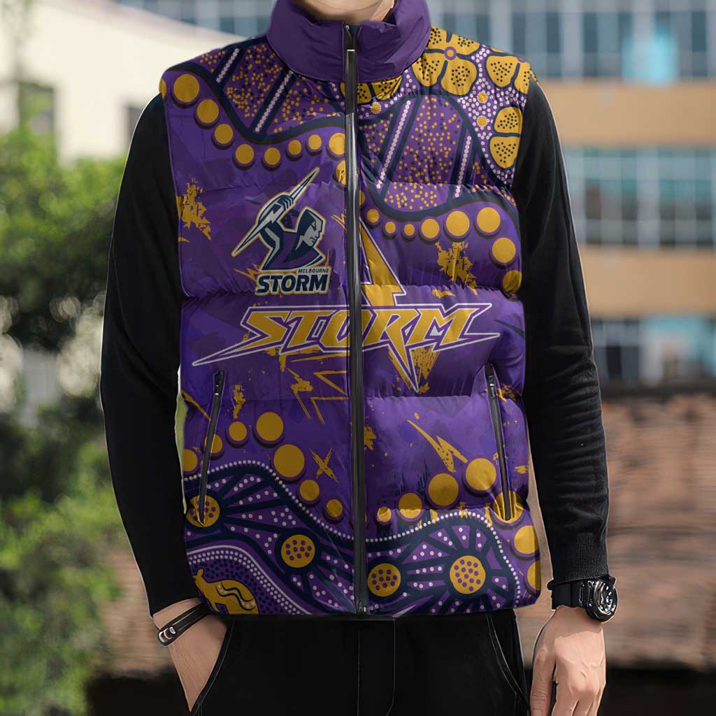 Personalized Melbourne Storm Sleeveless Puffer Jacket Aboriginal Pattern with Graffiti Style Design