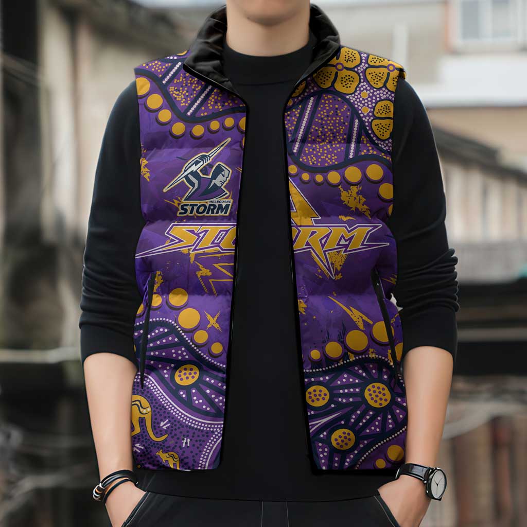 Personalized Melbourne Storm Sleeveless Puffer Jacket Aboriginal Pattern with Graffiti Style Design