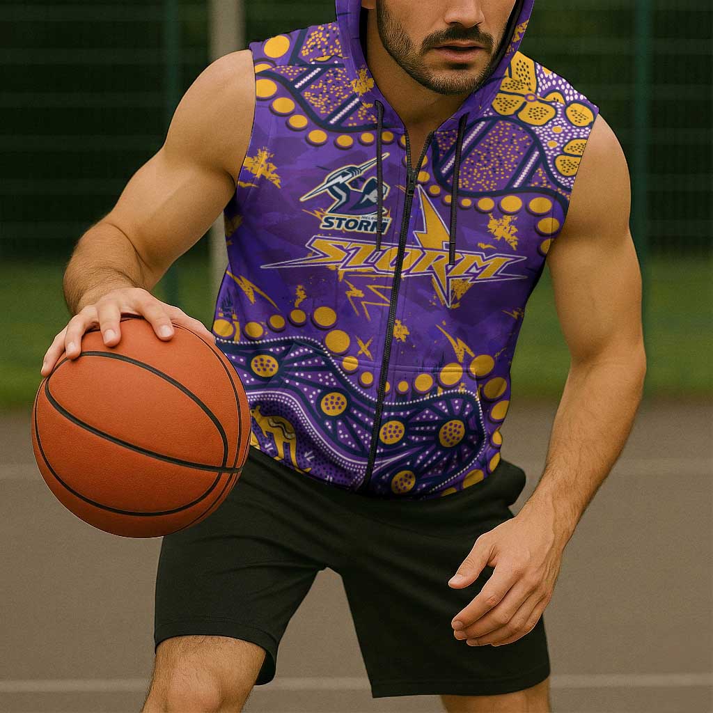 Personalized Melbourne Storm Sleeveless Zip Hoodie Aboriginal Pattern with Graffiti Style Design