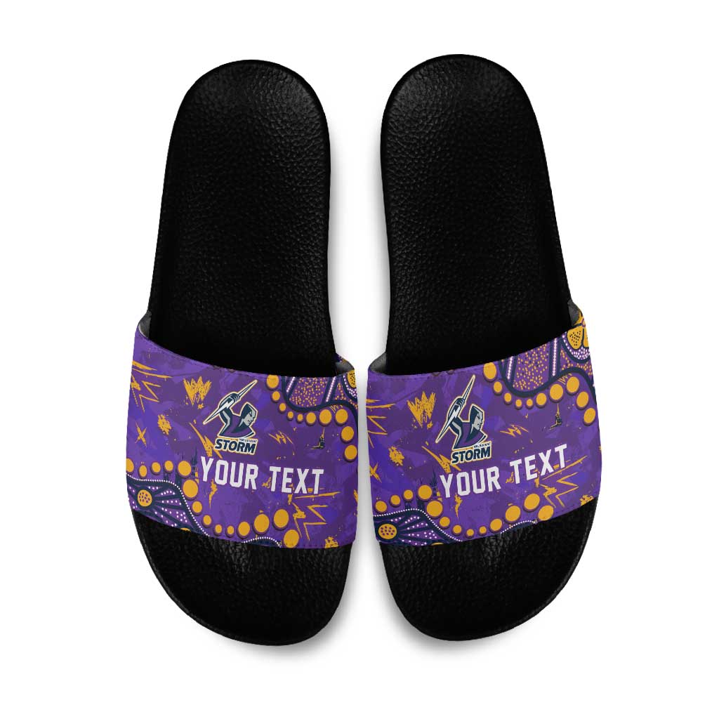 Personalized Melbourne Storm Slide Sandals Aboriginal Pattern with Graffiti Style Design