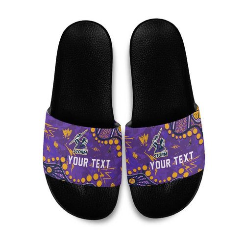 Personalized Melbourne Storm Slide Sandals Aboriginal Pattern with Graffiti Style Design