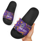 Personalized Melbourne Storm Slide Sandals Aboriginal Pattern with Graffiti Style Design