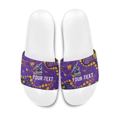 Personalized Melbourne Storm Slide Sandals Aboriginal Pattern with Graffiti Style Design