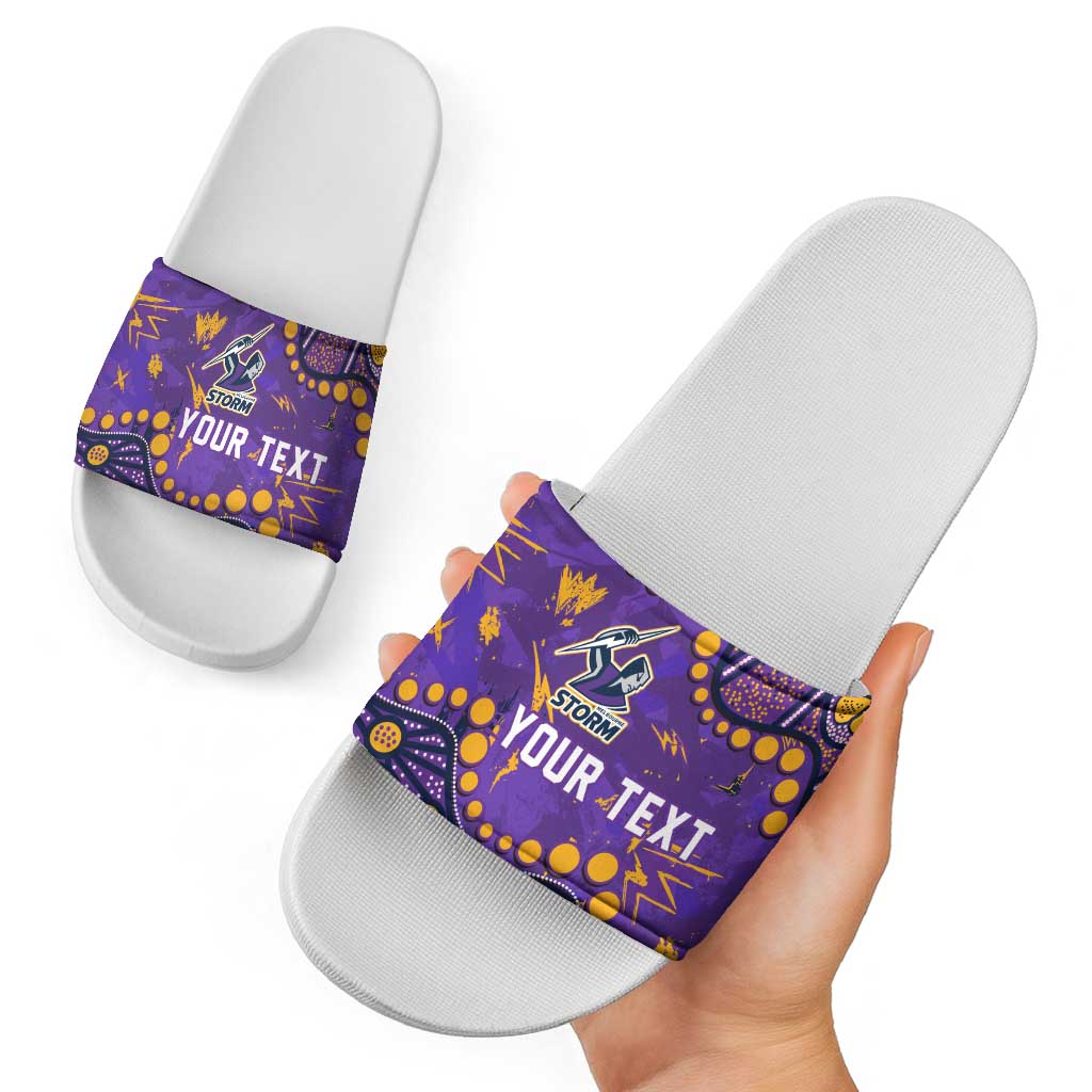 Personalized Melbourne Storm Slide Sandals Aboriginal Pattern with Graffiti Style Design