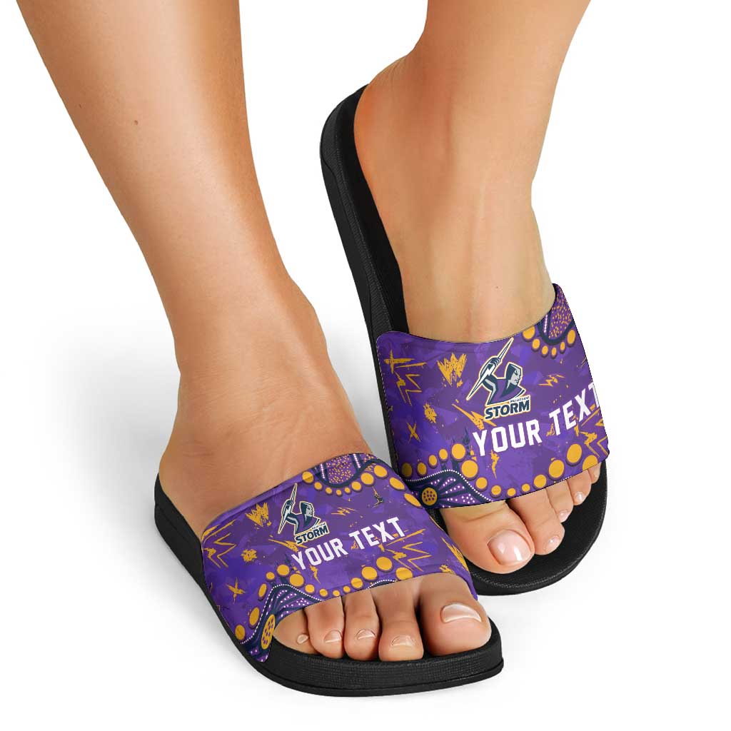 Personalized Melbourne Storm Slide Sandals Aboriginal Pattern with Graffiti Style Design