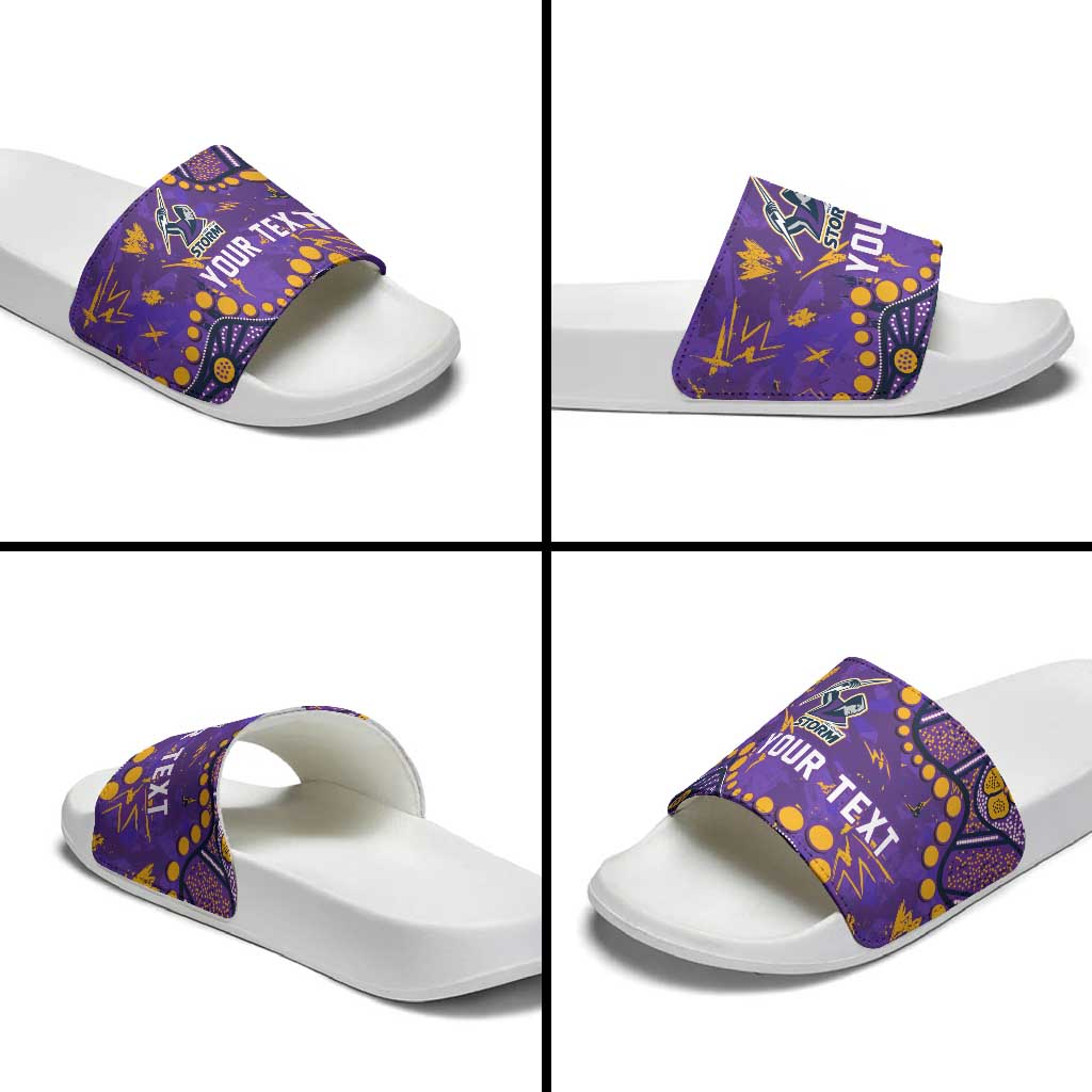 Personalized Melbourne Storm Slide Sandals Aboriginal Pattern with Graffiti Style Design