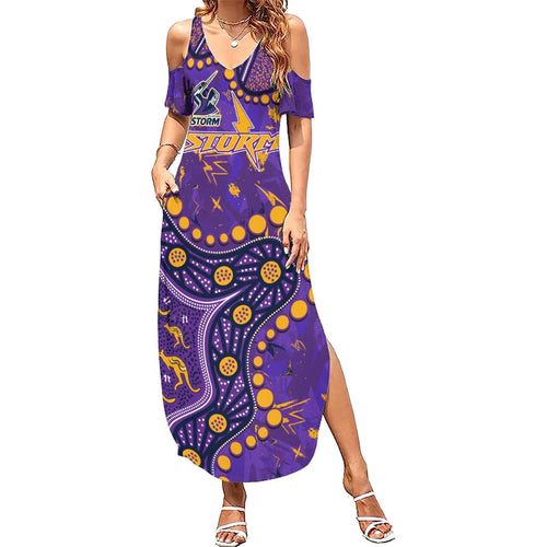 Personalized Melbourne Storm Summer Maxi Dress Aboriginal Pattern with Graffiti Style Design