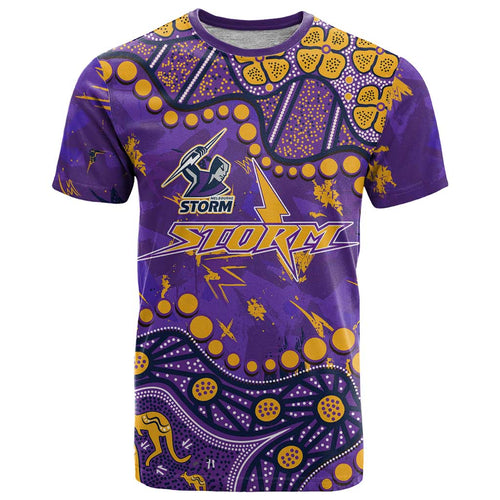 Personalized Melbourne Storm T Shirt Aboriginal Pattern with Graffiti Style Design