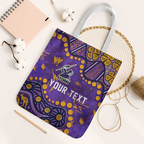 Personalized Melbourne Storm Tote Bag Aboriginal Pattern with Graffiti Style Design