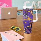 Personalized Melbourne Storm Tumbler With Handle Aboriginal Pattern with Graffiti Style Design