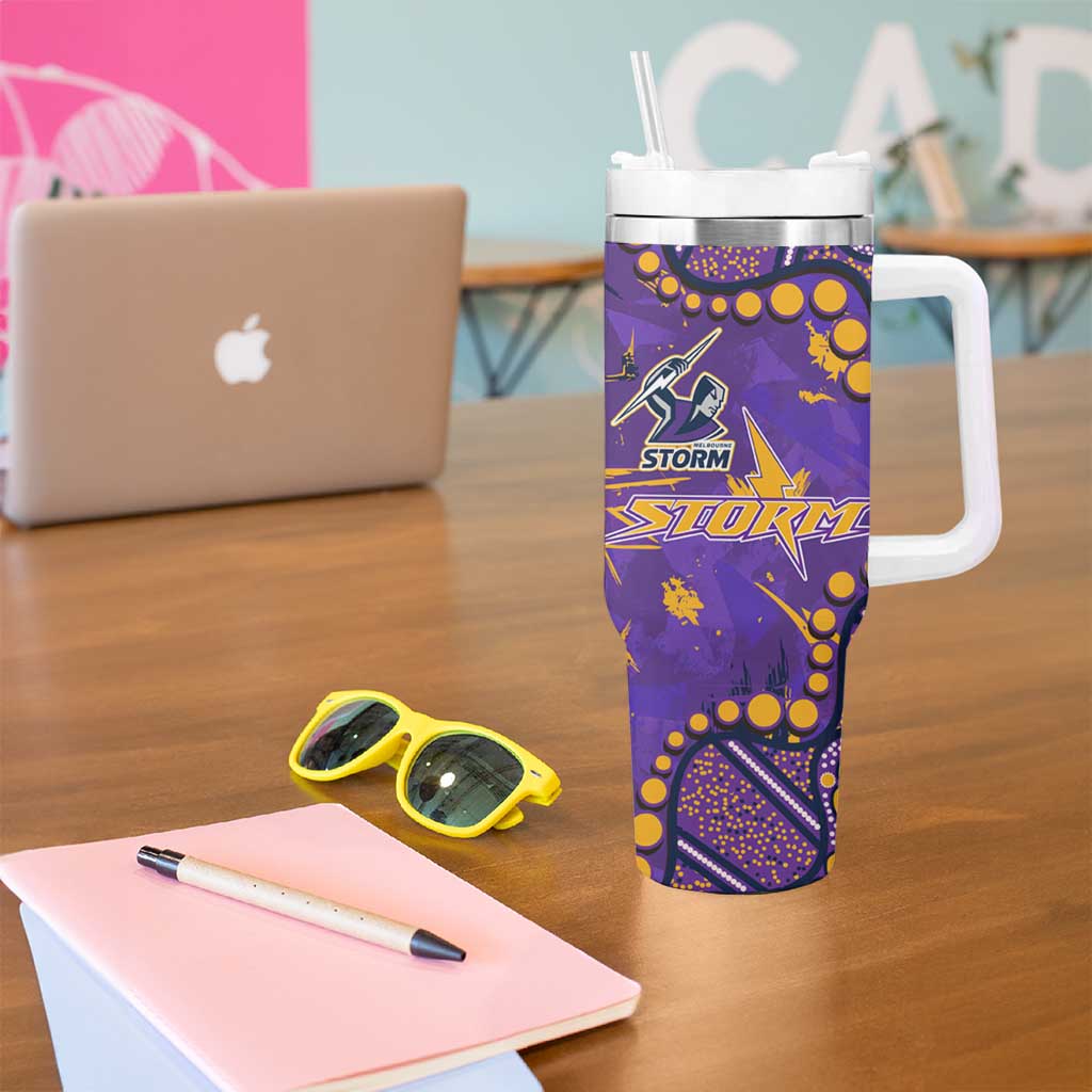 Personalized Melbourne Storm Tumbler With Handle Aboriginal Pattern with Graffiti Style Design