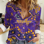 Personalized Melbourne Storm Women Casual Shirt Aboriginal Pattern with Graffiti Style Design