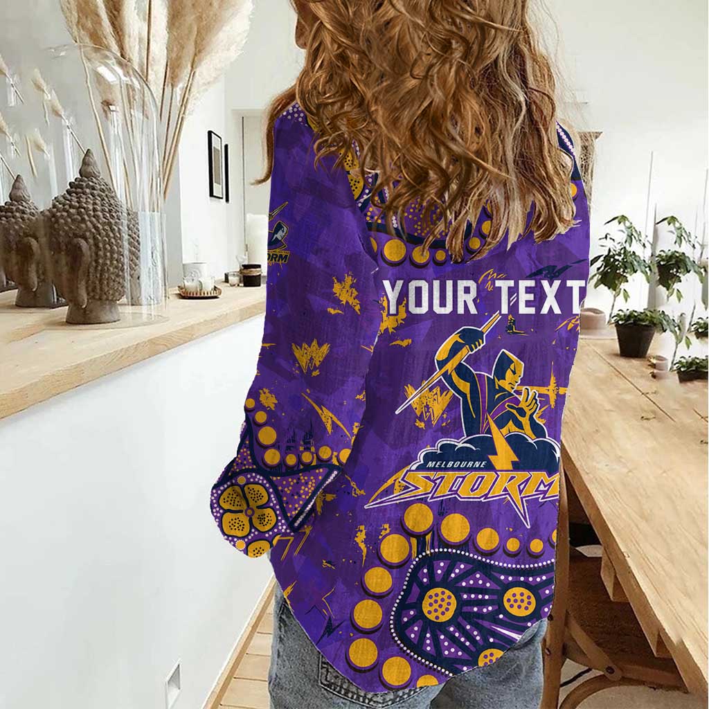 Personalized Melbourne Storm Women Casual Shirt Aboriginal Pattern with Graffiti Style Design