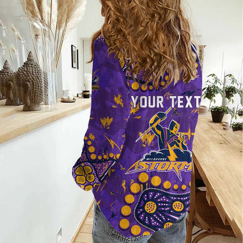 Personalized Melbourne Storm Women Casual Shirt Aboriginal Pattern with Graffiti Style Design