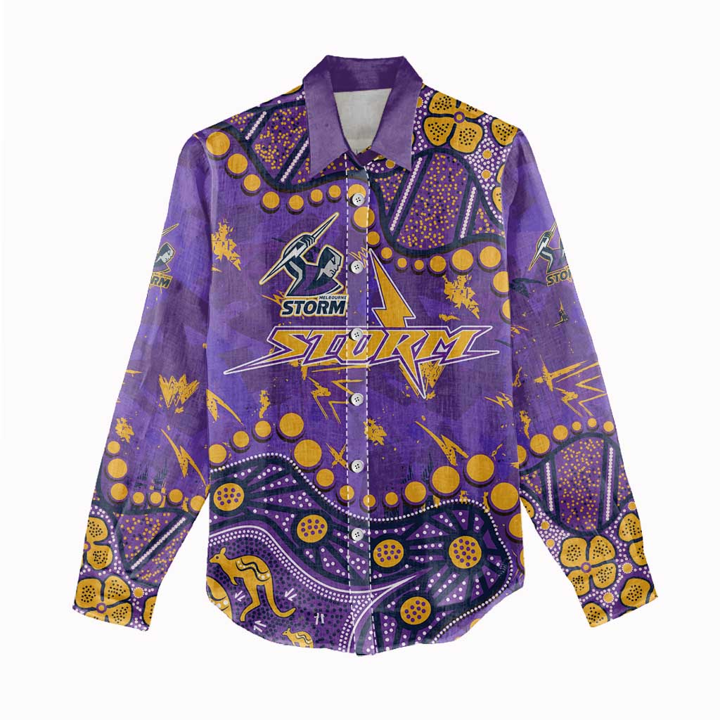 Personalized Melbourne Storm Women Casual Shirt Aboriginal Pattern with Graffiti Style Design