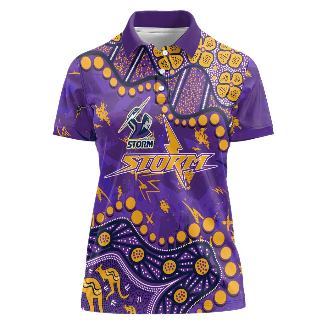 Personalized Melbourne Storm Women Polo Shirt Aboriginal Pattern with Graffiti Style Design
