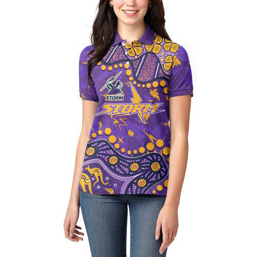 Personalized Melbourne Storm Women Polo Shirt Aboriginal Pattern with Graffiti Style Design
