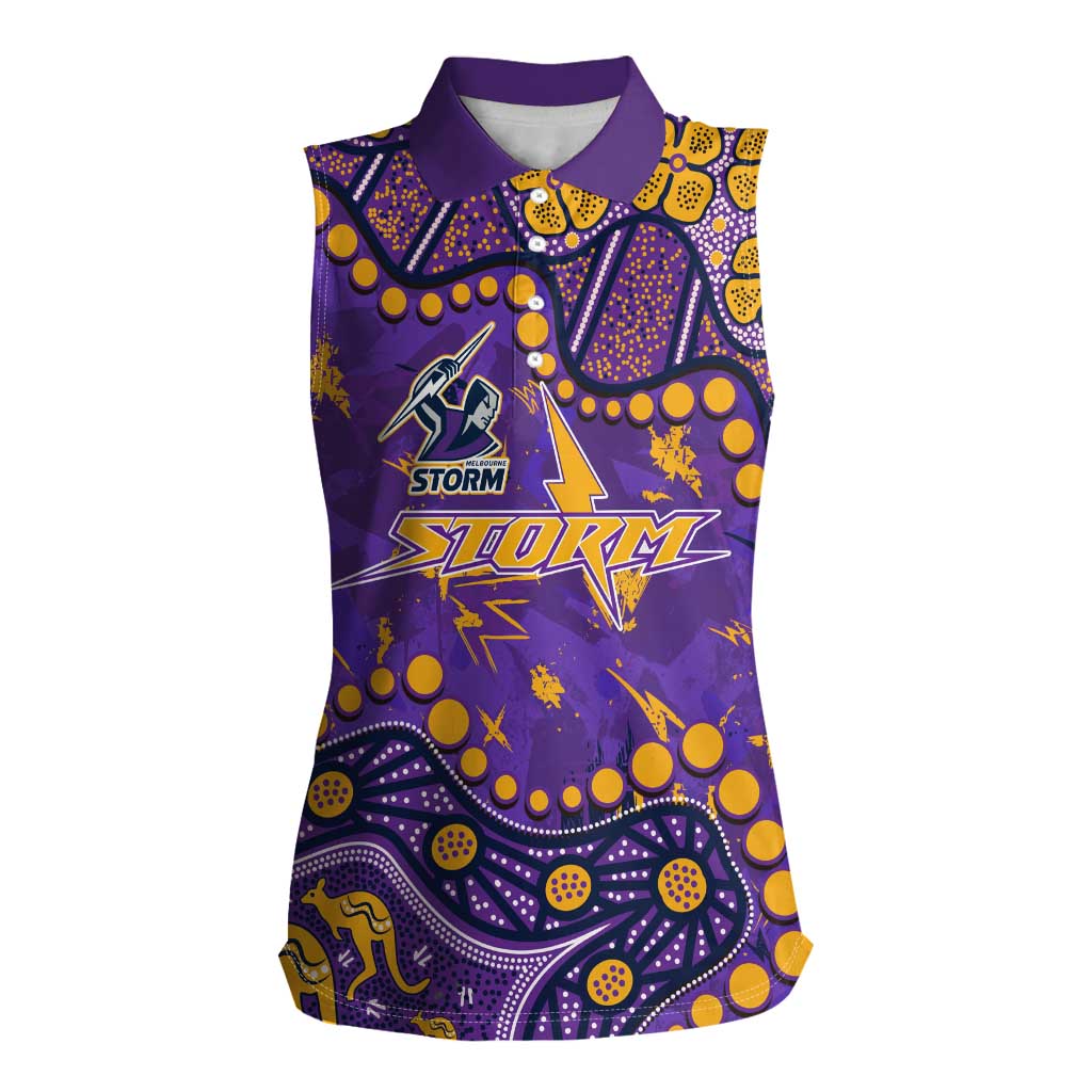 Personalized Melbourne Storm Women Sleeveless Polo Shirt Aboriginal Pattern with Graffiti Style Design