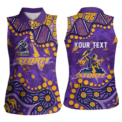 Personalized Melbourne Storm Women Sleeveless Polo Shirt Aboriginal Pattern with Graffiti Style Design