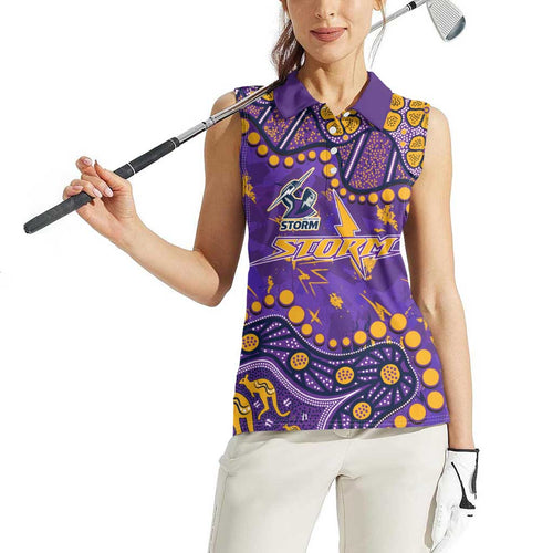 Personalized Melbourne Storm Women Sleeveless Polo Shirt Aboriginal Pattern with Graffiti Style Design