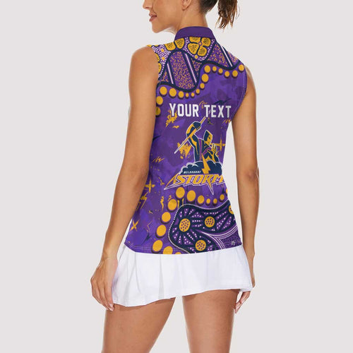 Personalized Melbourne Storm Women Sleeveless Polo Shirt Aboriginal Pattern with Graffiti Style Design