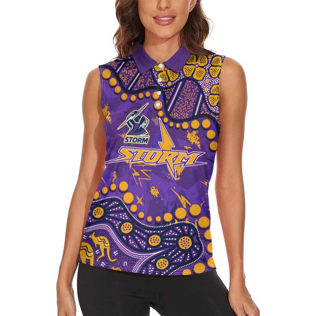 Personalized Melbourne Storm Women Sleeveless Polo Shirt Aboriginal Pattern with Graffiti Style Design