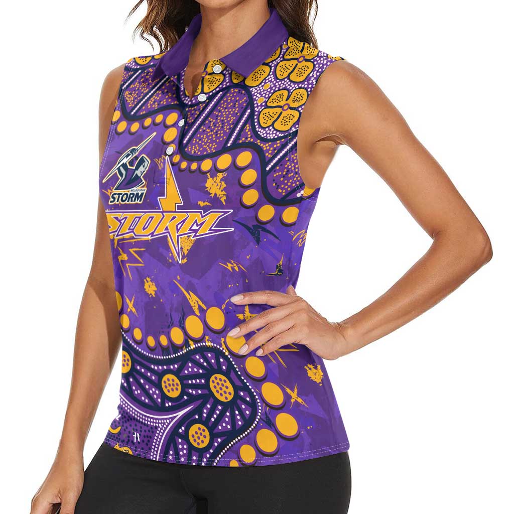 Personalized Melbourne Storm Women Sleeveless Polo Shirt Aboriginal Pattern with Graffiti Style Design