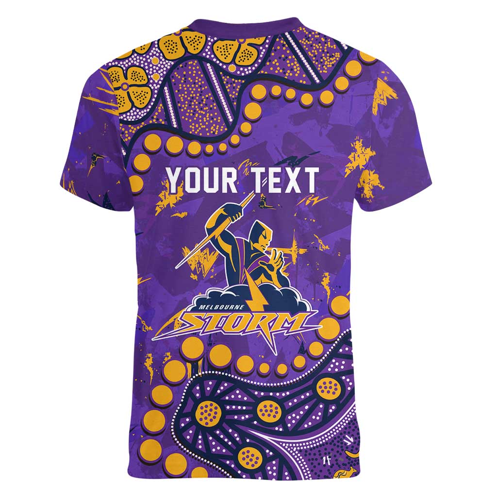 Personalized Melbourne Storm Women V-Neck T-Shirt Aboriginal Pattern with Graffiti Style Design