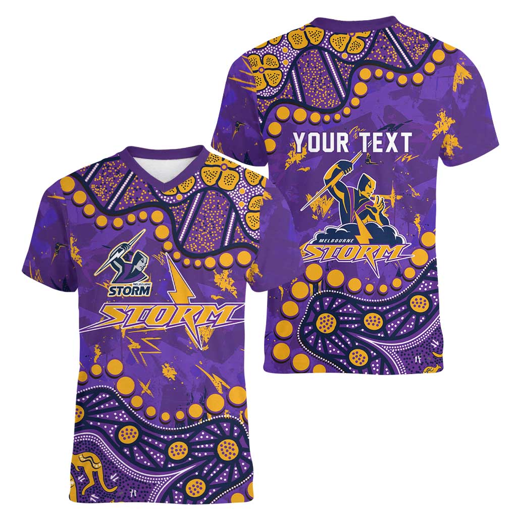 Personalized Melbourne Storm Women V-Neck T-Shirt Aboriginal Pattern with Graffiti Style Design