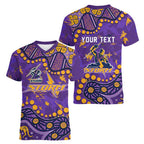 Personalized Melbourne Storm Women V-Neck T-Shirt Aboriginal Pattern with Graffiti Style Design
