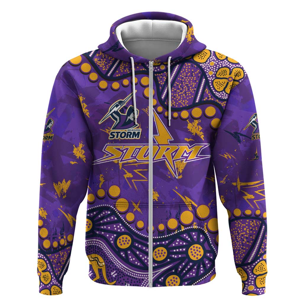 Personalized Melbourne Storm Zip Hoodie Aboriginal Pattern with Graffiti Style Design