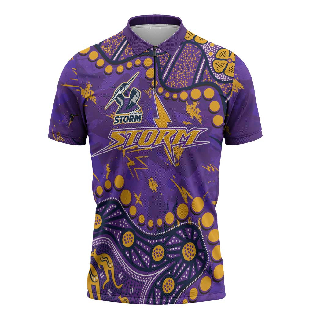 Personalized Melbourne Storm Zipper Polo Shirt Aboriginal Pattern with Graffiti Style Design