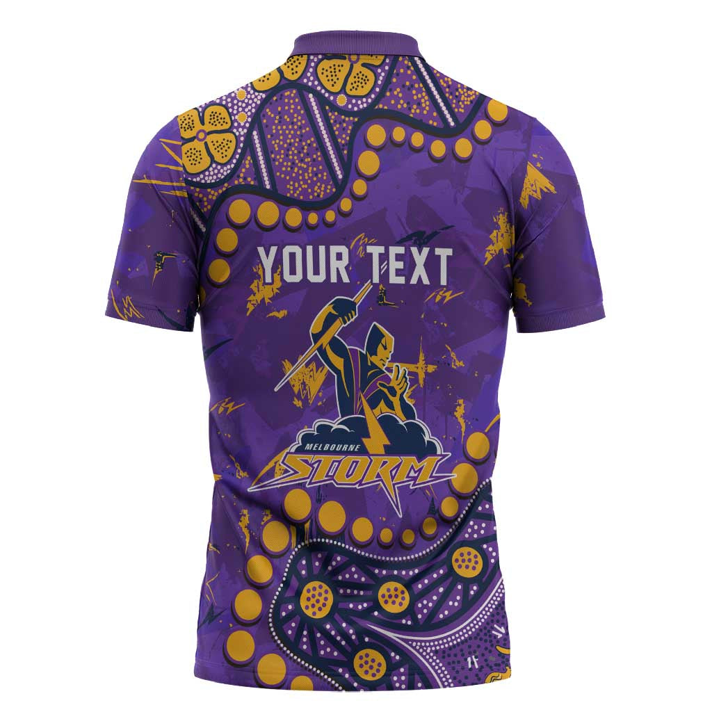 Personalized Melbourne Storm Zipper Polo Shirt Aboriginal Pattern with Graffiti Style Design