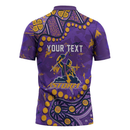 Personalized Melbourne Storm Zipper Polo Shirt Aboriginal Pattern with Graffiti Style Design