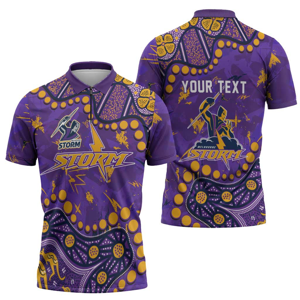 Personalized Melbourne Storm Zipper Polo Shirt Aboriginal Pattern with Graffiti Style Design
