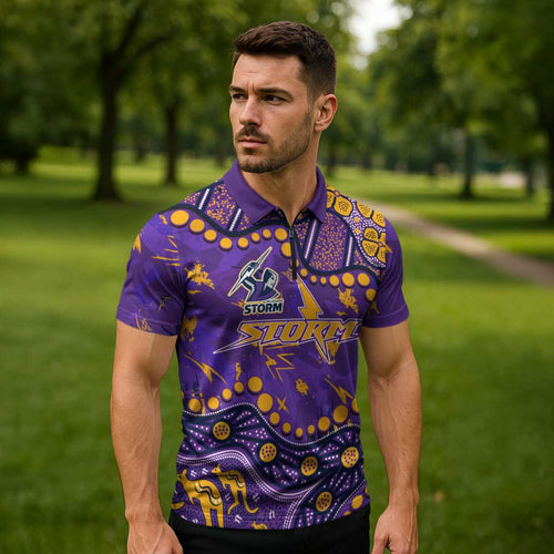 Personalized Melbourne Storm Zipper Polo Shirt Aboriginal Pattern with Graffiti Style Design