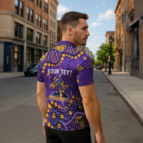 Personalized Melbourne Storm Zipper Polo Shirt Aboriginal Pattern with Graffiti Style Design