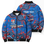 Personalized New Zealand Warriors Bomber Puffer Jacket Aboriginal Pattern with Graffiti Style Design