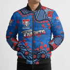 Personalized New Zealand Warriors Bomber Puffer Jacket Aboriginal Pattern with Graffiti Style Design