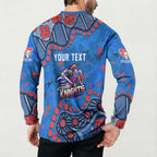 Personalized New Zealand Warriors Button Sweatshirt Aboriginal Pattern with Graffiti Style Design