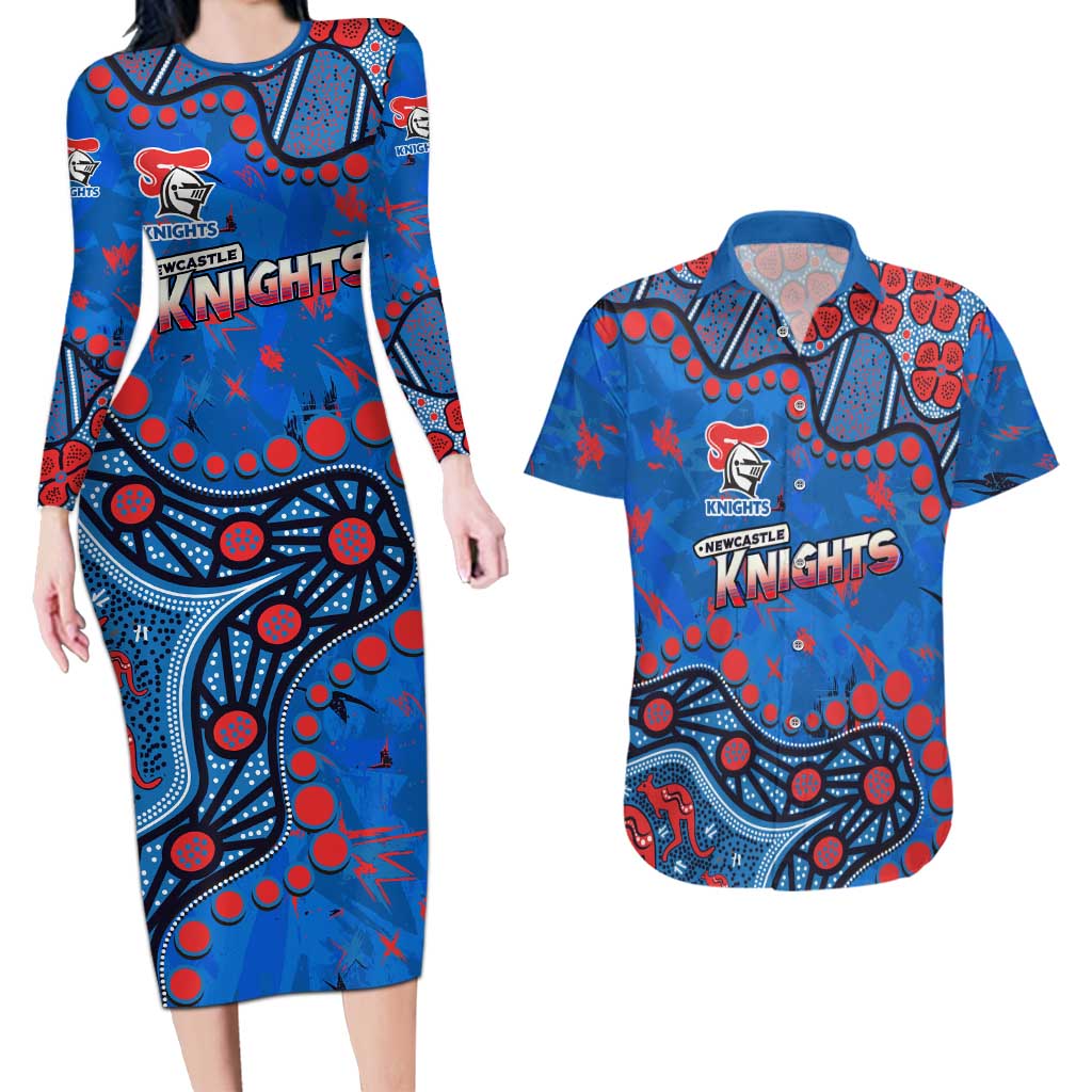 Personalized New Zealand Warriors Couples Matching Long Sleeve Bodycon Dress and Hawaiian Shirt Aboriginal Pattern with Graffiti Style Design