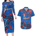 Personalized New Zealand Warriors Couples Matching Long Sleeve Bodycon Dress and Hawaiian Shirt Aboriginal Pattern with Graffiti Style Design