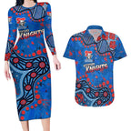 Personalized New Zealand Warriors Couples Matching Long Sleeve Bodycon Dress and Hawaiian Shirt Aboriginal Pattern with Graffiti Style Design