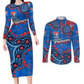 Personalized New Zealand Warriors Couples Matching Long Sleeve Bodycon Dress and Long Sleeve Button Shirt Aboriginal Pattern with Graffiti Style Design
